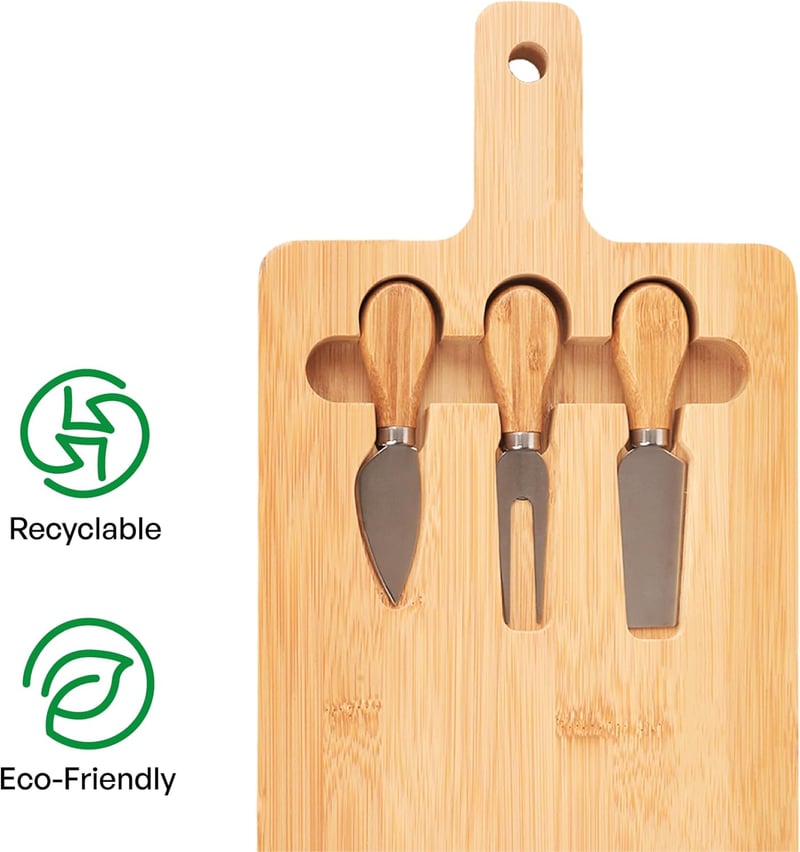 Käsebrett Set aus natürlichem Bambus mit Käsemesser, 40x20 cm