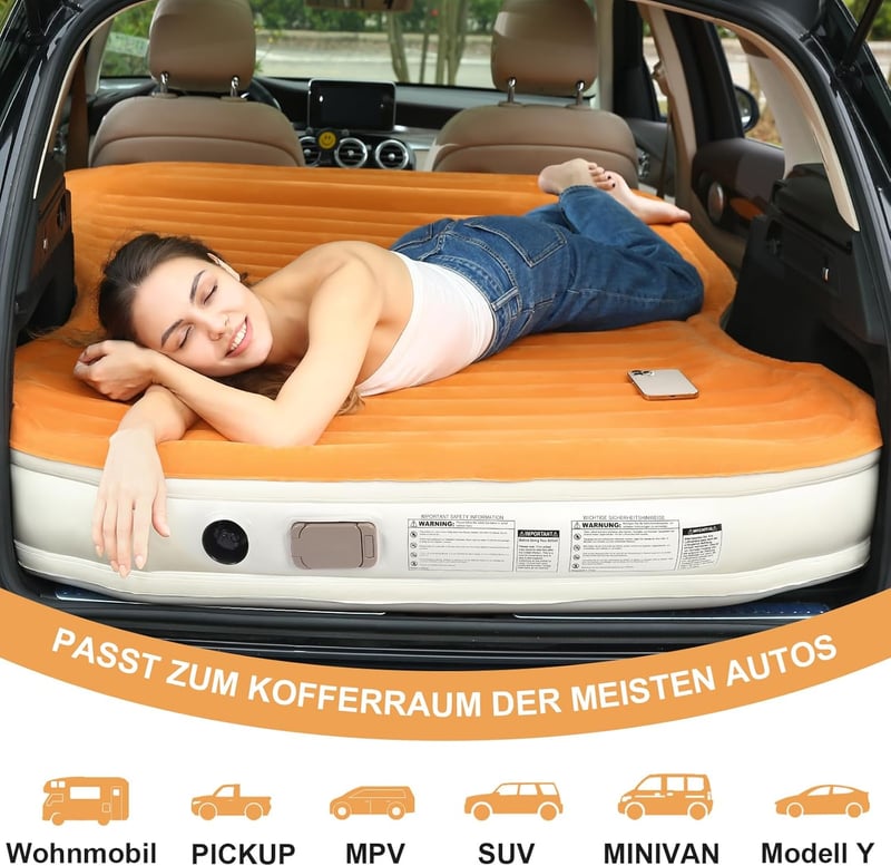Tragbare Auto-Luftmatratze mit Pumpe und Kissen – ideal fürs Camping