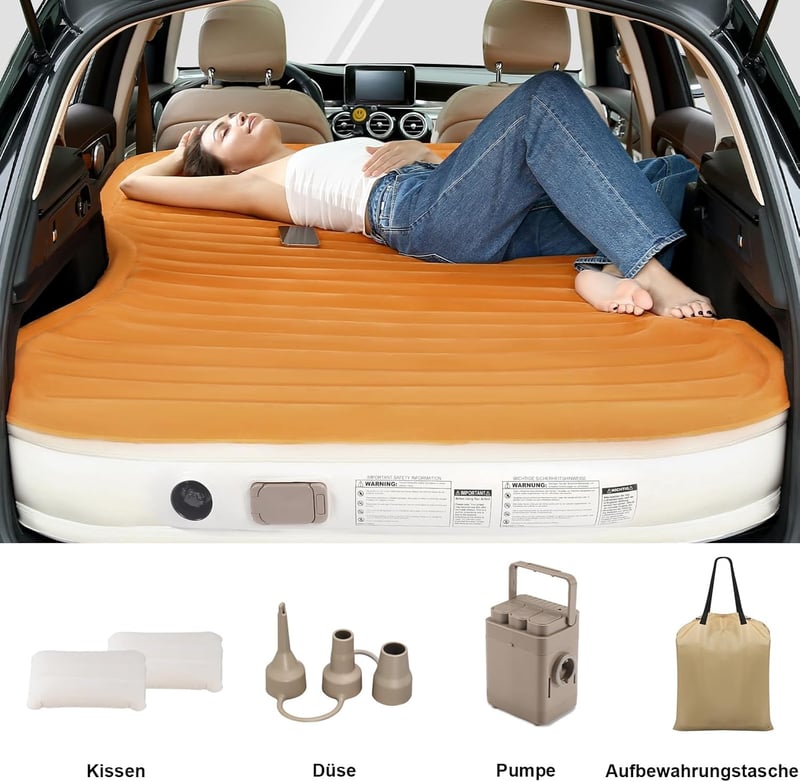 Tragbare Auto-Luftmatratze mit Pumpe und Kissen – ideal fürs Camping