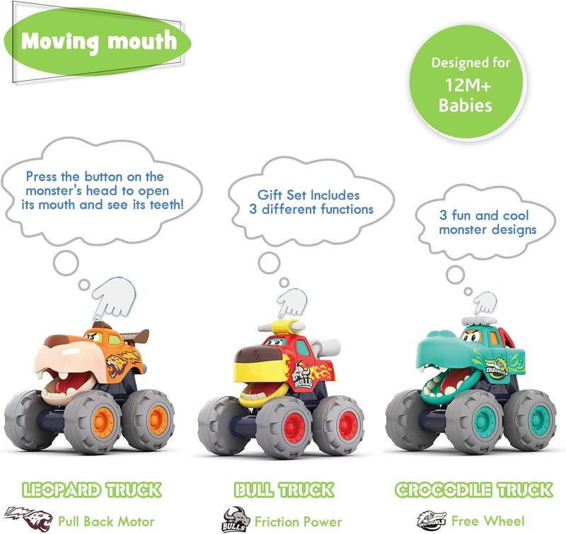 Monster Truck Spielzeugset für Kleinkinder ab 1 Jahr (3 Stück)
