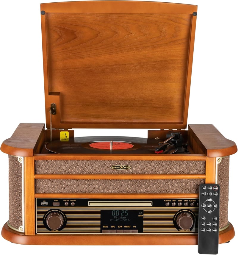 Retro HiFi Anlage mit Plattenspieler und Bluetooth, Holzoptik