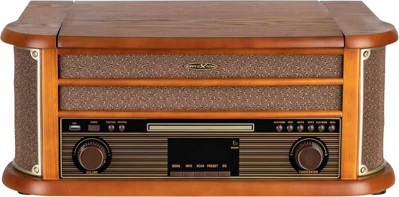 Retro HiFi Anlage mit Plattenspieler und Bluetooth, Holzoptik