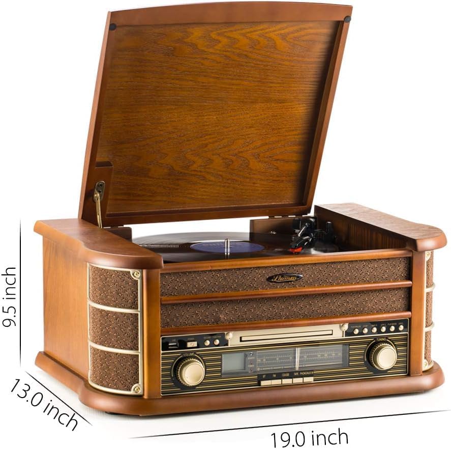 Shuman 8-in-1 Holz Musikanlage mit Plattenspieler und Fernbedienung