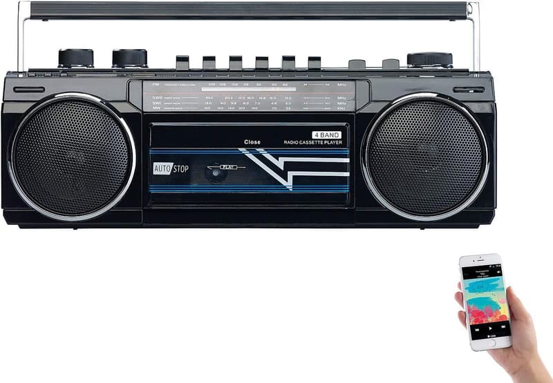 Retro Boombox mit Kassetten-Player, USB, SD & Bluetooth