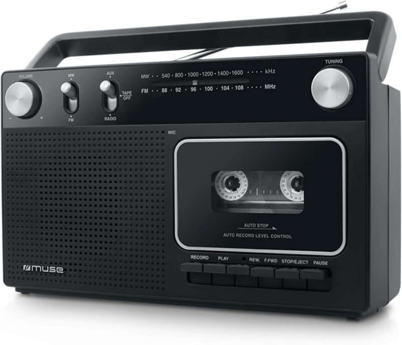 Retro Kassettenrekorder mit Aufnahmefunktion und AUX-Eingang, schwarz