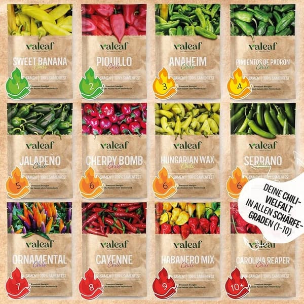 Chili Samen Set – 12 hochwertige Sorten von mild bis scharf