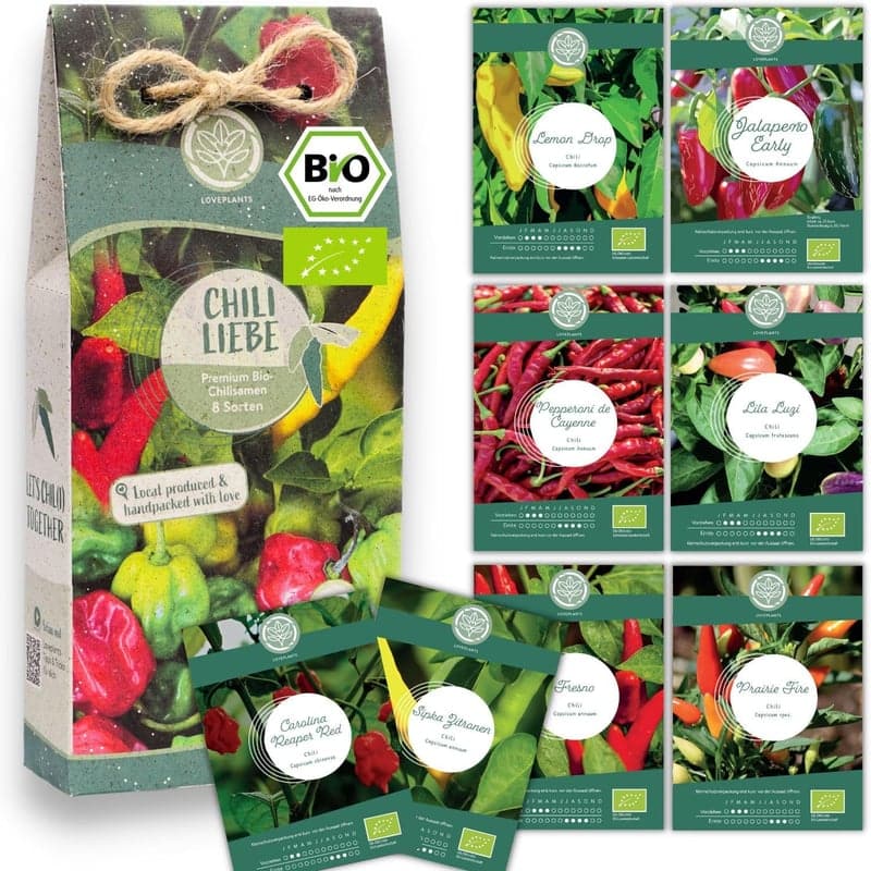 Bio Chili Samen Set – 8 Sorten von mild bis extrem scharf