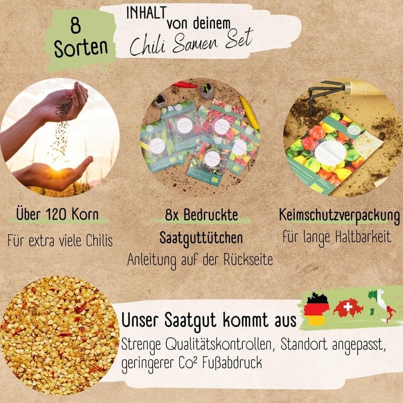 Bio Chili Samen Set – 8 Sorten von mild bis extrem scharf