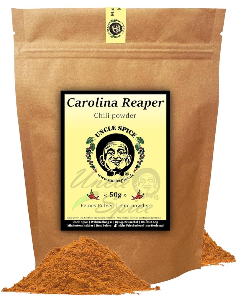 UNCLE SPICE® Carolina Reaper Chilipulver - 50g, 1,5 Mio Scoville, extrem scharf
