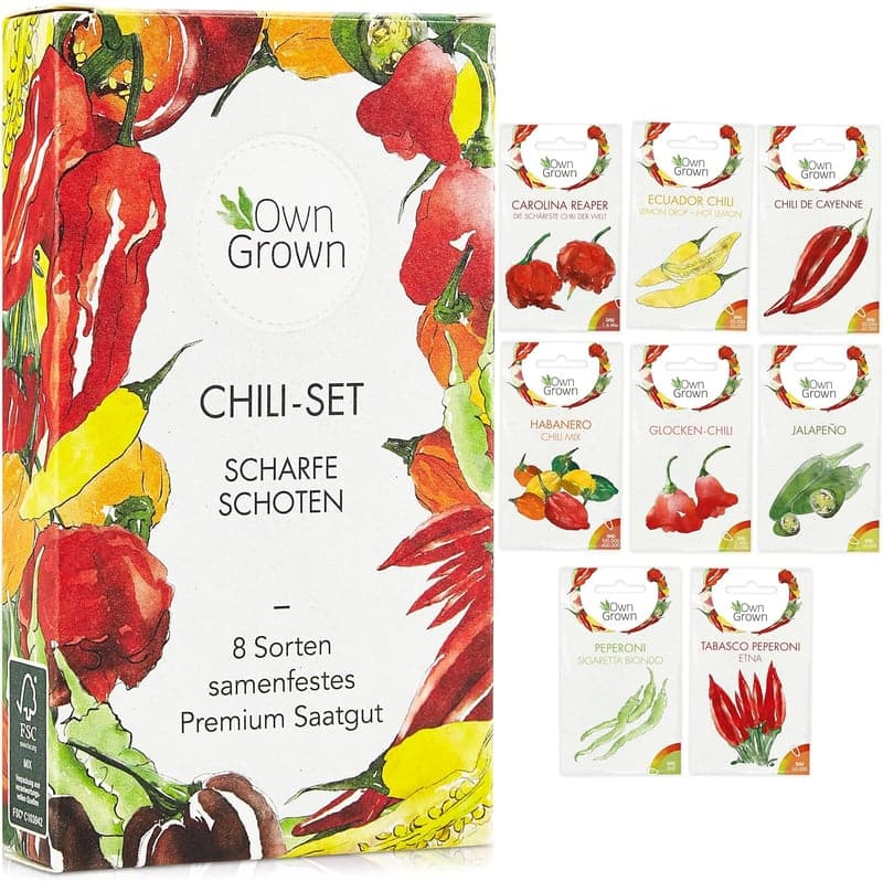 Chili Samen Set: 8 Sorten für Garten und Balkon – Mild & scharf