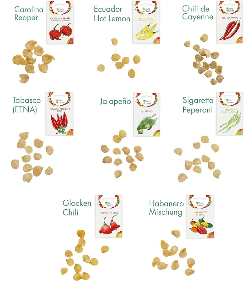 Chili Samen Set: 8 Sorten für Garten und Balkon – Mild & scharf