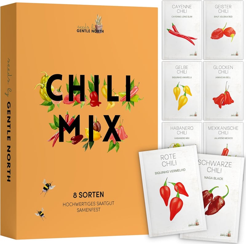 Buntes Chili Samen Set (8 Sorten) für Garten und Balkon