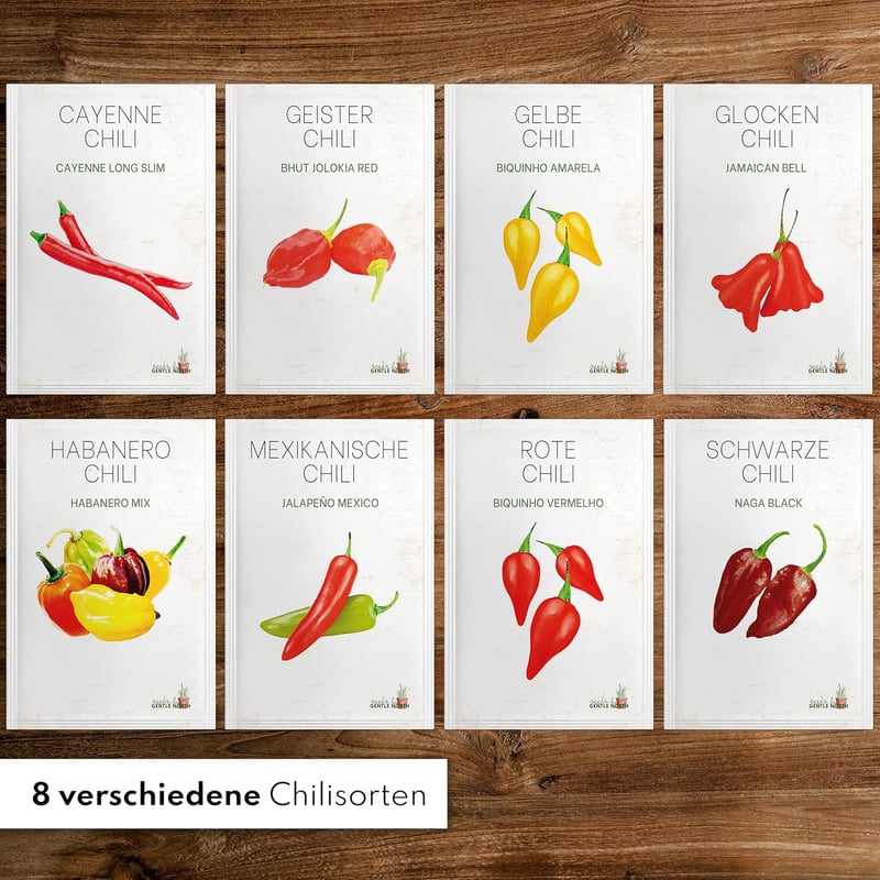 Buntes Chili Samen Set (8 Sorten) für Garten und Balkon