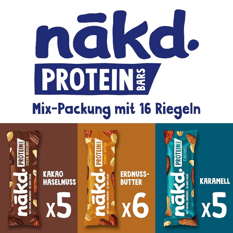 Nākd. Proteinriegel Variety Pack – 100% natürlich, vegan, 16 x 45g