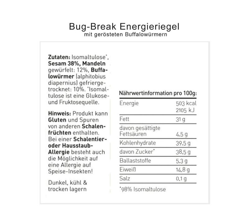 Insektenriegel 'Bug-Break', 20 x 36g, proteinreiche Snackriegel