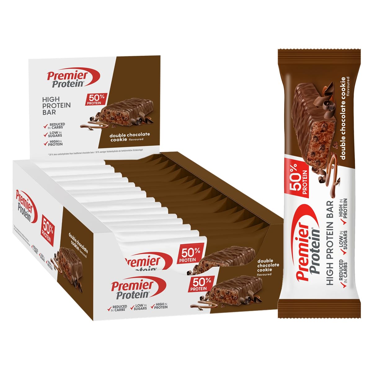 High Protein Riegel - Double Chocolate Cookie - 16x40g - Low Carb, palmölfrei
