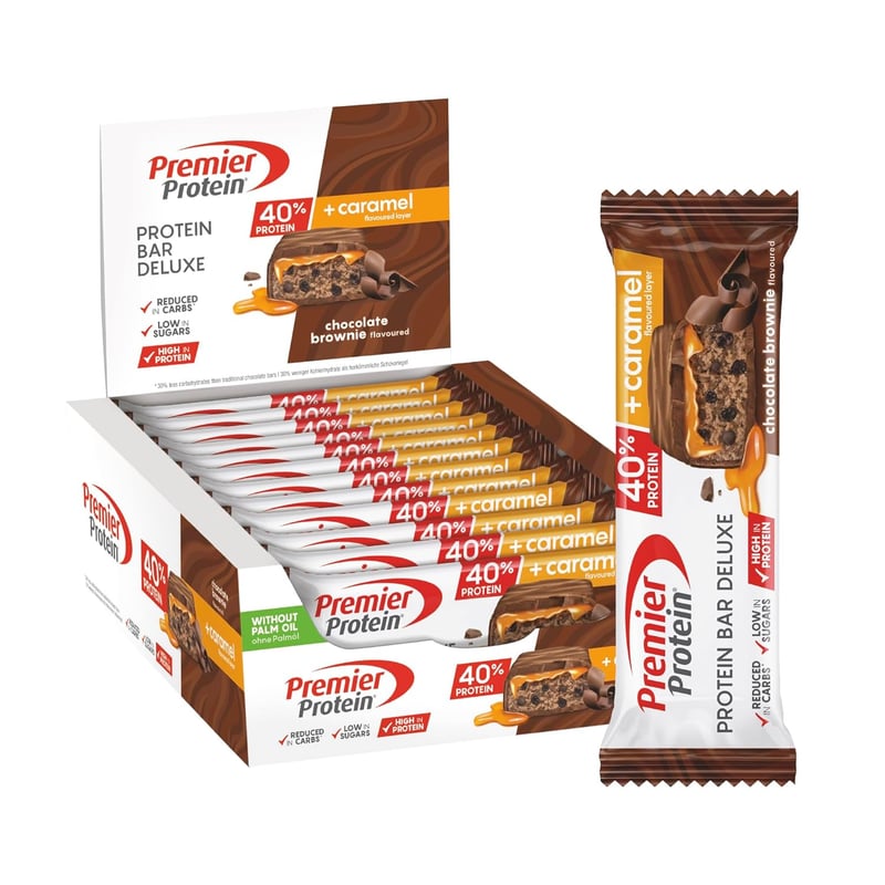 Premier Protein Deluxe Proteinriegel 40% - Schokoladen-Brownie - 12x50g - Low Sugar, Low Carb