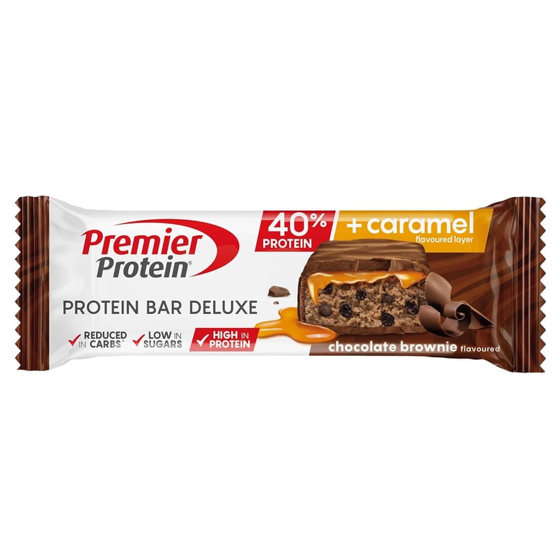 Premier Protein Deluxe Proteinriegel 40% - Schokoladen-Brownie - 12x50g - Low Sugar, Low Carb