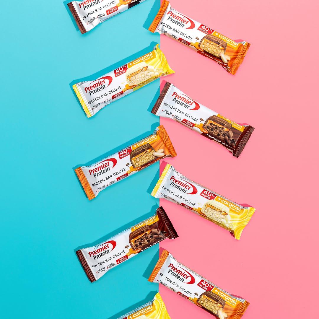 Premier Protein Deluxe Proteinriegel 40% - Schokoladen-Brownie - 12x50g - Low Sugar, Low Carb