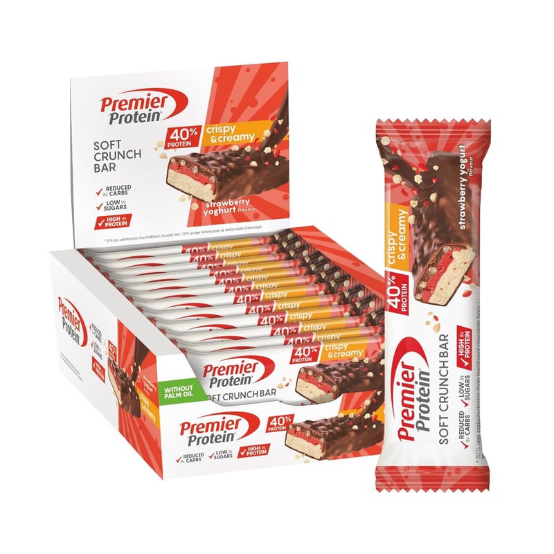 Premier Protein Soft Crunch Riegel Erdbeer-Joghurt 12x40g - 40% Protein, Low Sugar, palmölfrei