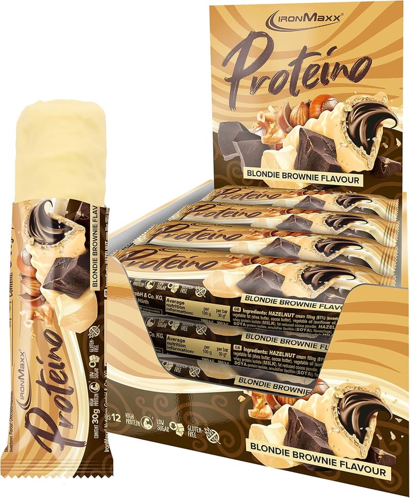 IronMaxx Blondie Brownie Proteinriegel 12 x 30g | Zuckerreduziert und glutenfrei