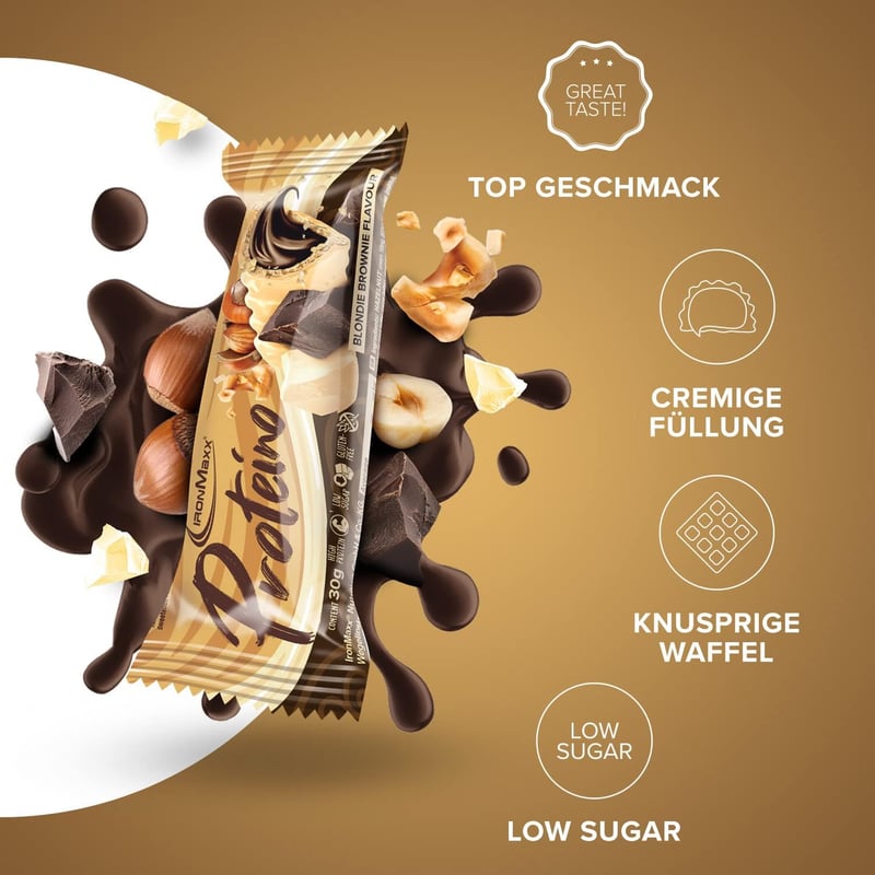 IronMaxx Blondie Brownie Proteinriegel 12 x 30g | Zuckerreduziert und glutenfrei