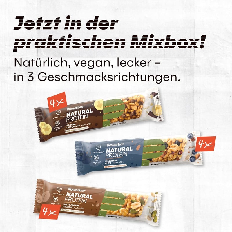 Vegane Proteinriegel - Multiflavour Box mit 12x40g, palmölfrei, natürliche Zutaten