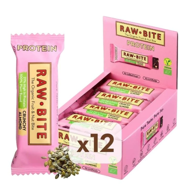 RAWBITE Crunchy Almond Proteinriegel - 21g Eiweiß, Bio, 12er Box