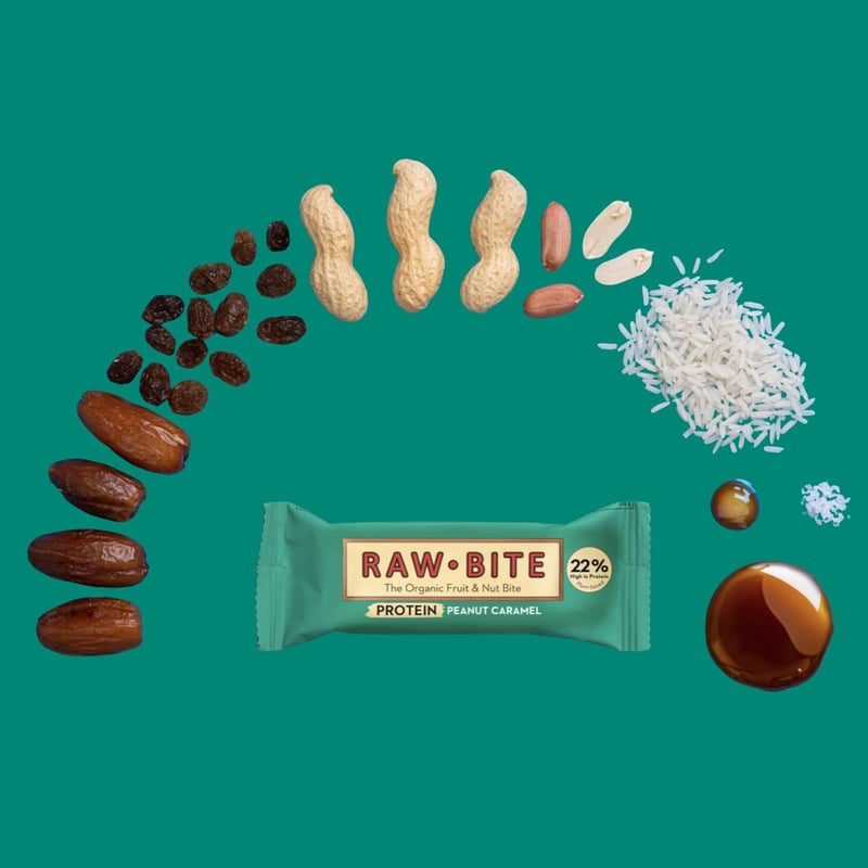 RAWBITE Proteinriegel Box mit 22g Eiweiß, vegan & glutenfrei, 12x45g