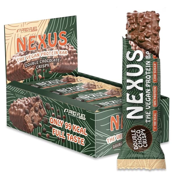 Veganer Proteinriegel Double Choco Crispy - 30% Protein, 99 kcal, 12x30g