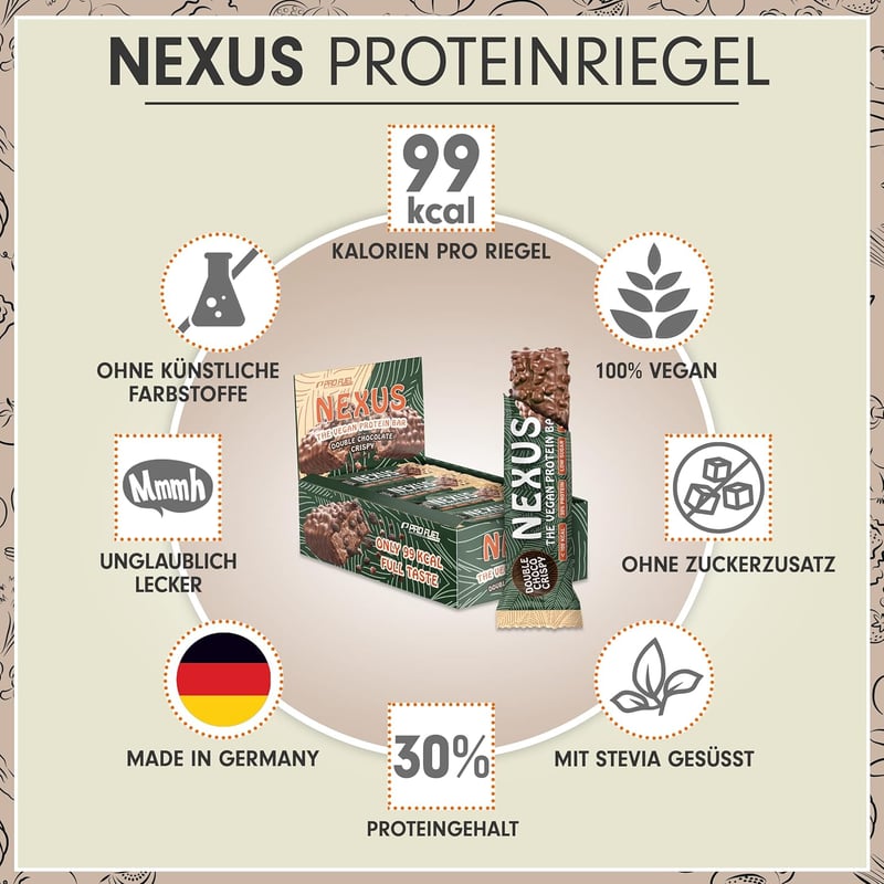 Veganer Proteinriegel Double Choco Crispy - 30% Protein, 99 kcal, 12x30g