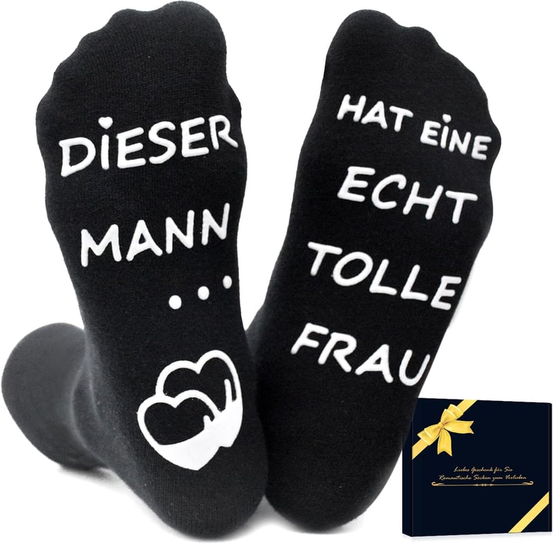 Lustige Socken mit Spruch für Paare – Geschenke zum Hochzeitstag und Valentinstag