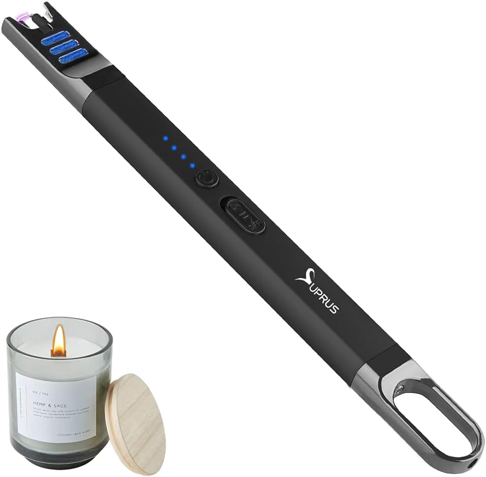 Wiederaufladbares elektrisches Lichtbogen-Feuerzeug für Kerzen und Grillen (Schwarz)