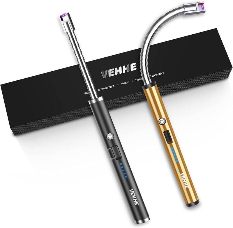 VEHHE 2er Set USB Aufladbares Stabfeuerzeug mit LED-Display, flexibel für Küche und Grill
