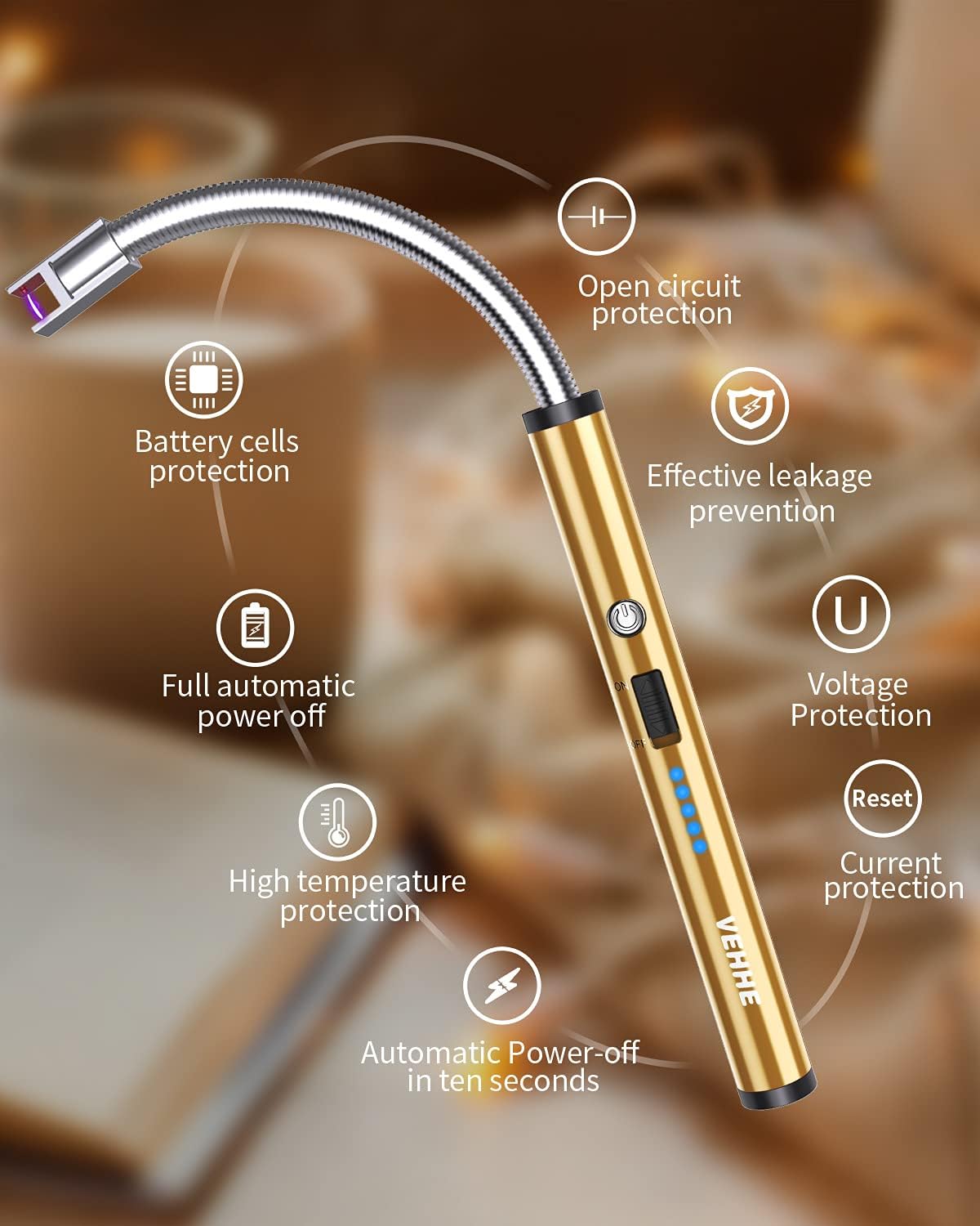 VEHHE 2er Set USB Aufladbares Stabfeuerzeug mit LED-Display, flexibel für Küche und Grill