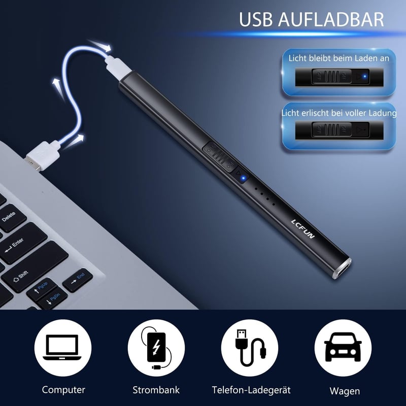 Elektrisches Plasma Feuerzeug – USB aufladbar, winddicht, ideal für Kerzen und Feuerwerk