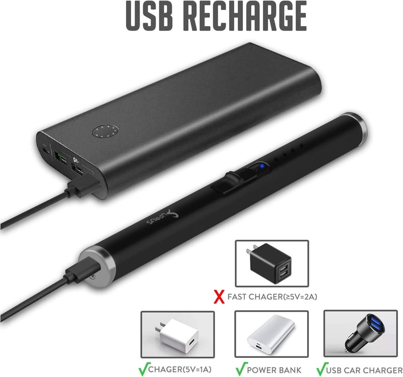 SUPRUS Elektronisches USB-Plasma-Stabfeuerzeug - Winddicht, Schwarz