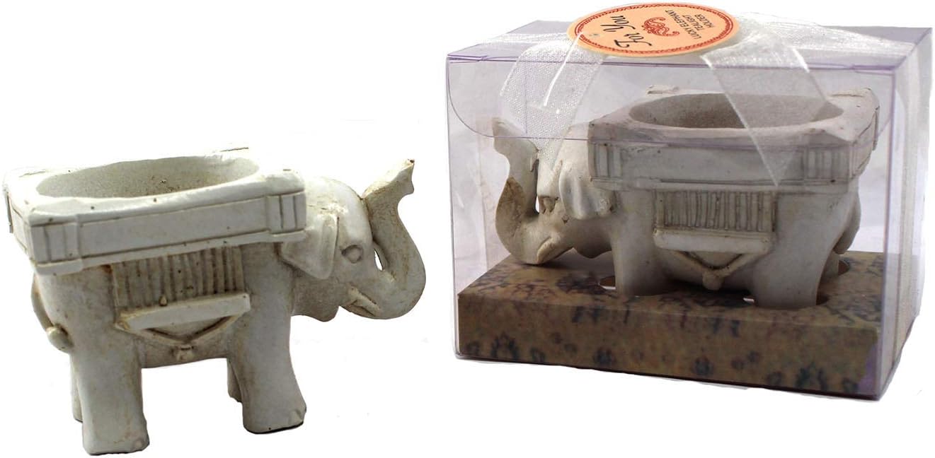 Elfenbeinfarbene Teelichthalter im Elefanten-Design, 2er Set