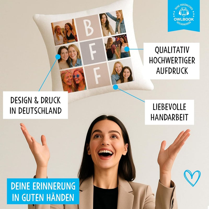 Personalisiertes Foto-Kissen mit 6 Fotos für beste Freunde, 40x40 cm