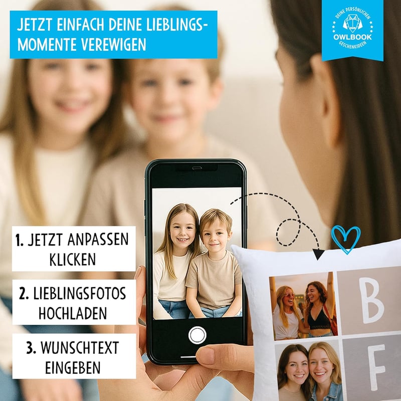 Personalisiertes Foto-Kissen mit 6 Fotos für beste Freunde, 40x40 cm