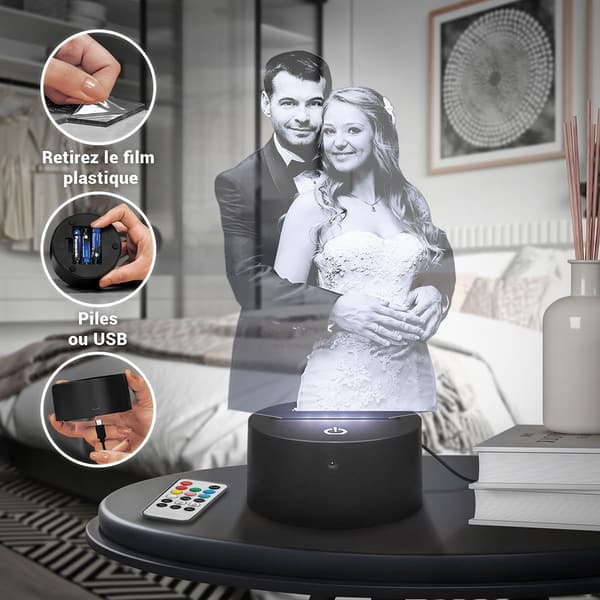 Personalisierte 3D Fotolampe mit Lasergravur – Geburtstagsgeschenk für Paare