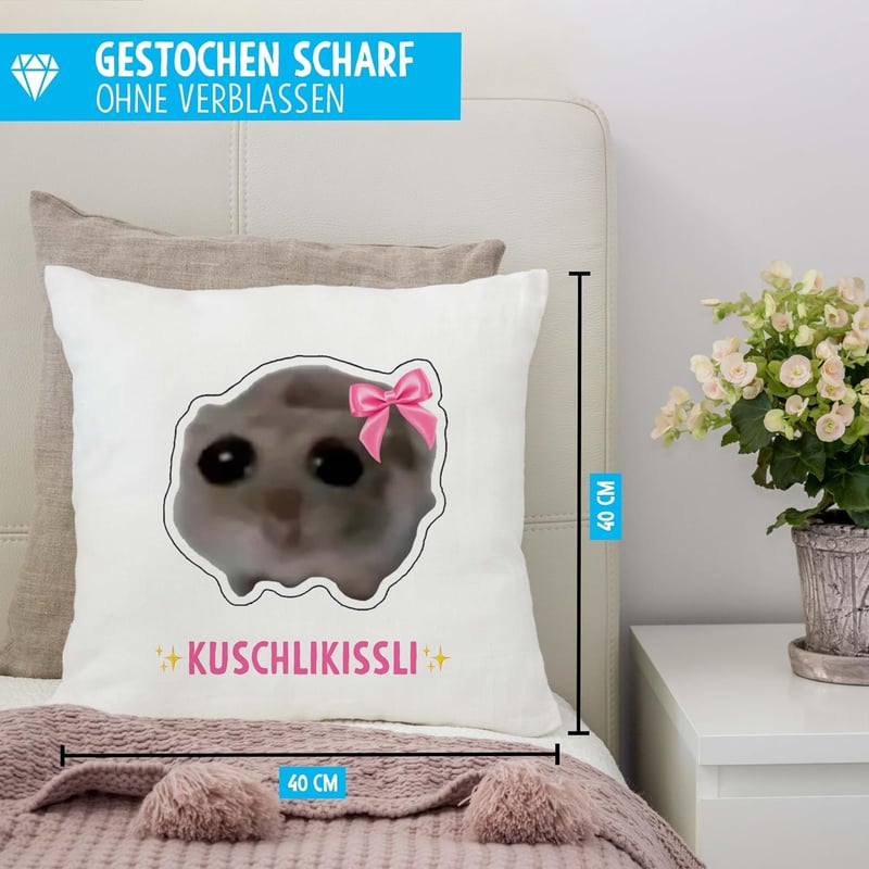 Lustiges Hamster Meme Kissen 40x40 für Frauen und beste Freundinnen