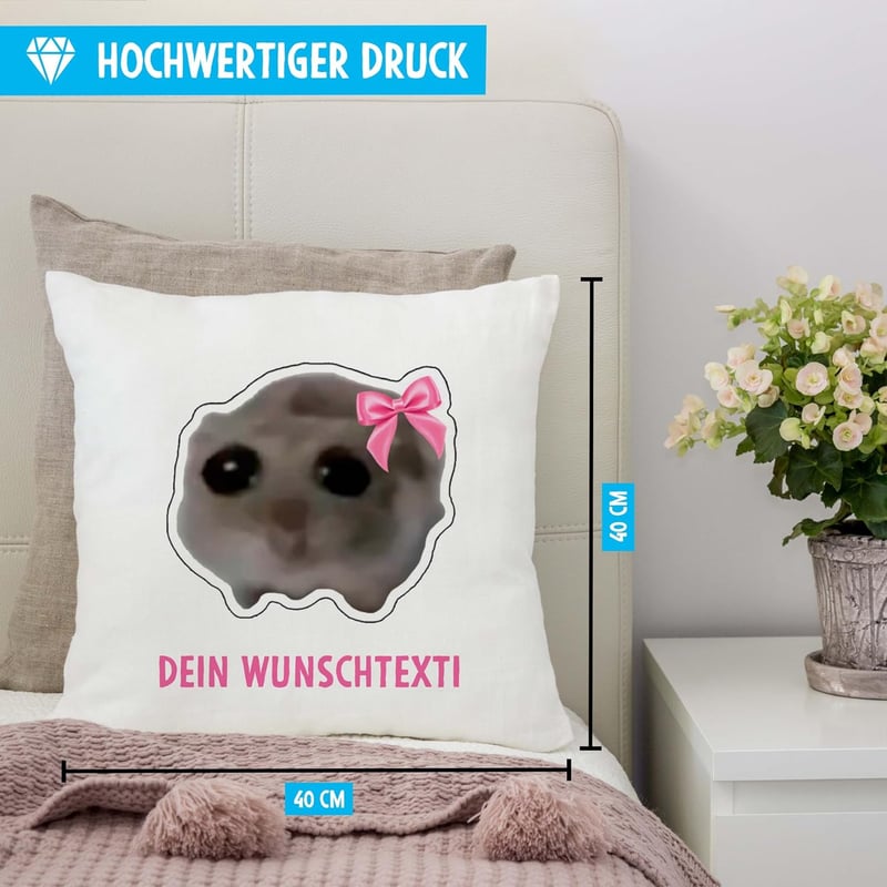 Lustiges Hamster Kissen 40x40 mit Wunschtext – Geschenk für Frauen
