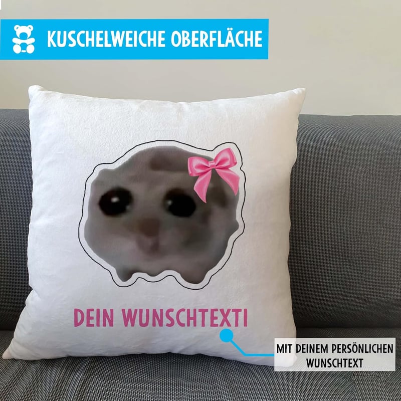 Lustiges Hamster Kissen 40x40 mit Wunschtext – Geschenk für Frauen