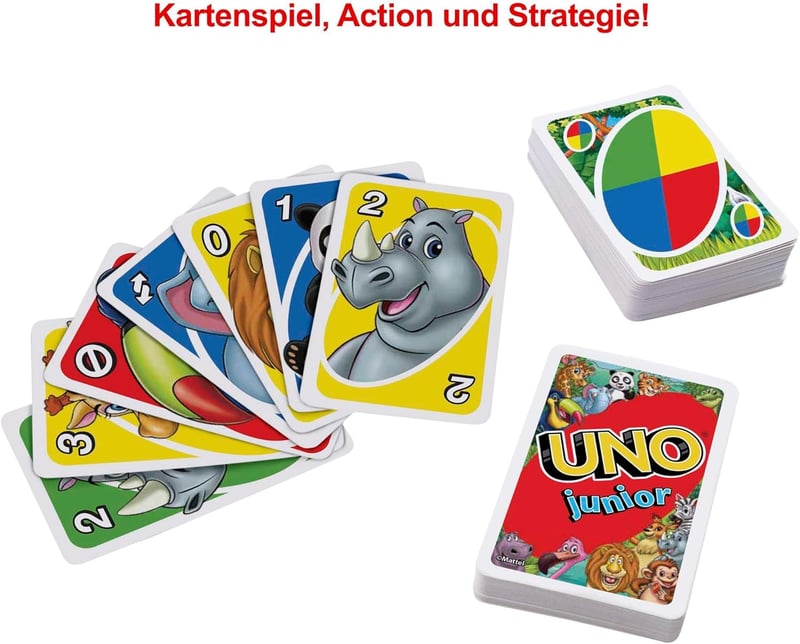 Uno Junior - Vereinfachtes Kartenspiel mit Zootieren für Kinder ab 3 Jahren