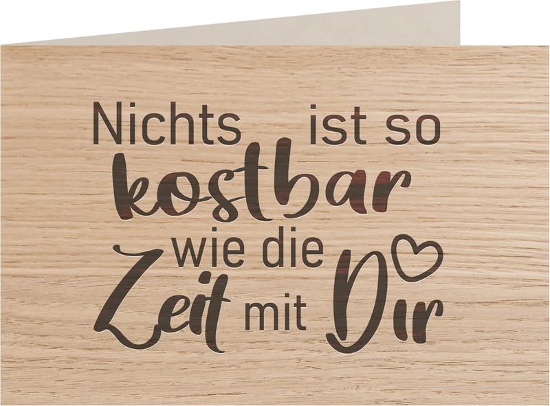 Kostbare Zeit mit dir - Holzkarte aus Eiche zur Liebesbotschaft