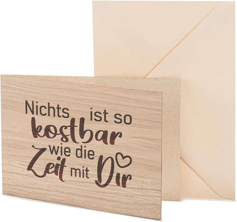 Kostbare Zeit mit dir - Holzkarte aus Eiche zur Liebesbotschaft