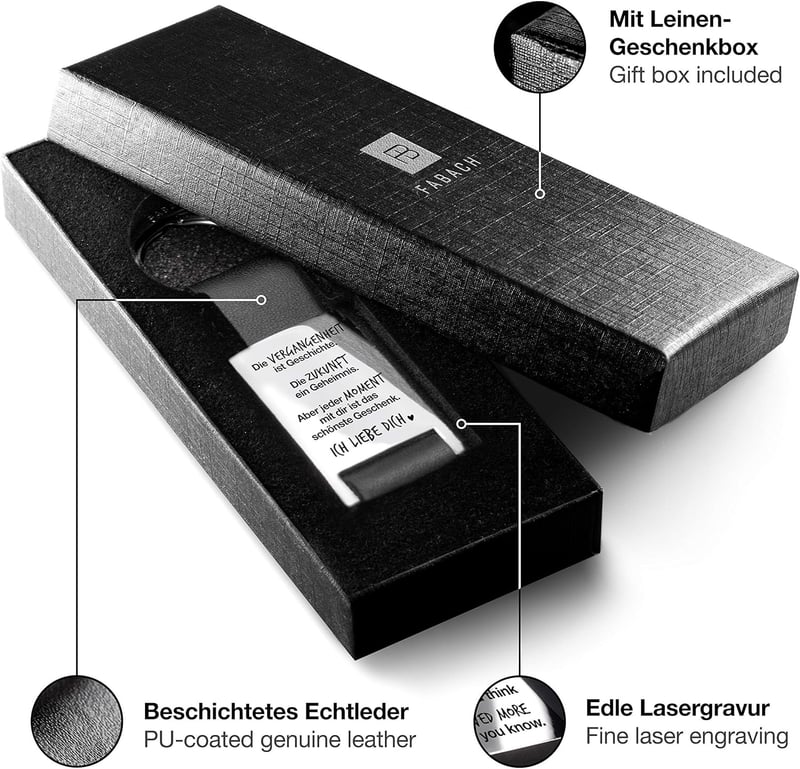 Gravierter Leder Schlüsselanhänger „Ich liebe dich“ für Partner