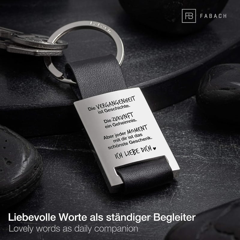 Gravierter Leder Schlüsselanhänger „Ich liebe dich“ für Partner