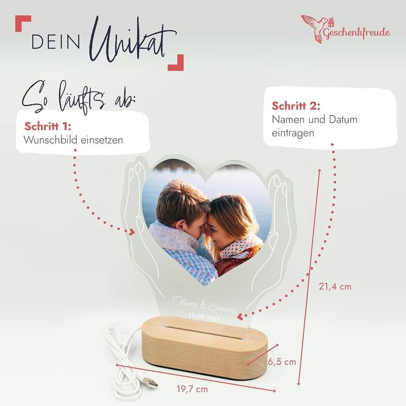 Personalisierter LED Bilderrahmen als Valentinstagsgeschenk für Paare